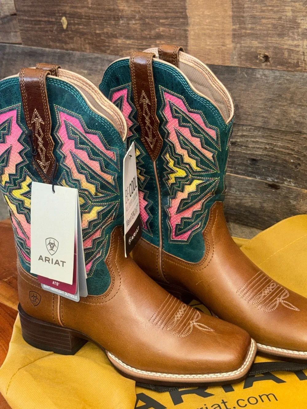 Ariat Laney VentTEK 360 Women's Toffee Teal Leather Western Boots 6B NWT